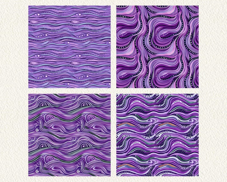 Wavy Geo Purple Pattern Seamless Digital Papers - Printable Scrapbook ...