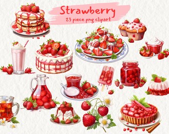 Strawberry Clipart, jam, pudding, smoothie, muffin, digital clip art graphics in PNG format transparent instant download for commercial use