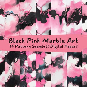 Black Pink Marble Art Pattern Seamless Digital Papers - printable scrapbook paper png instant download commercial use 300dpi