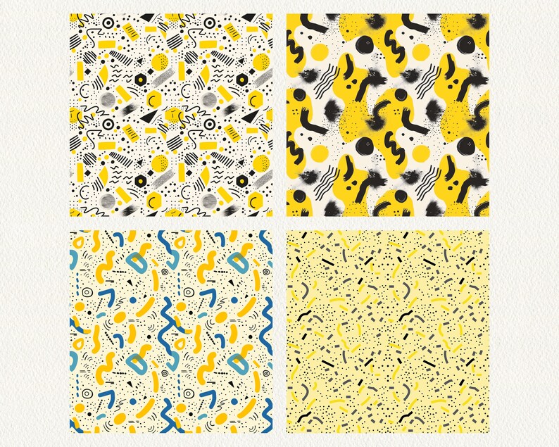 Yellow Memphis Pattern Seamless Digital Papers - Printable Scrapbook ...