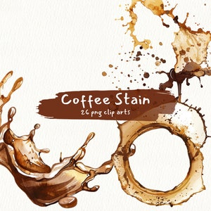 Coffee Stain digital printable clipart bundle in PNG format transparent background instant download for commercial use