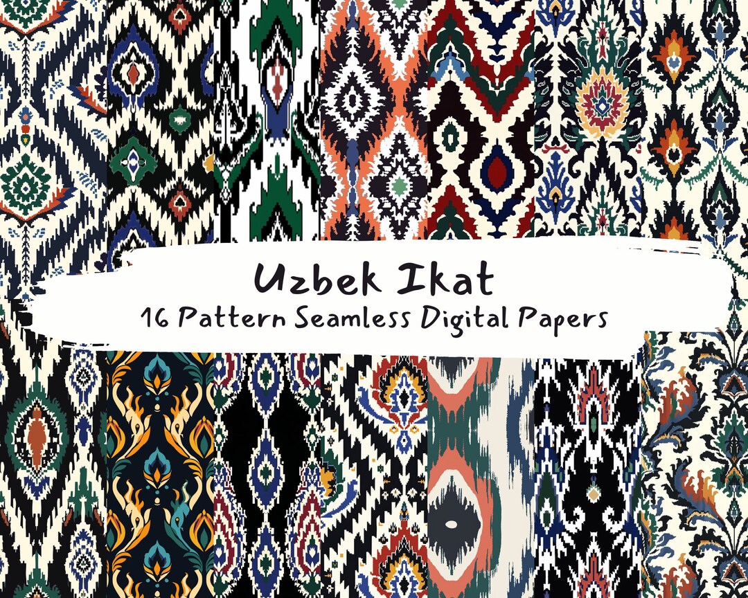 Uzbek Ikat Pattern Seamless Digital Papers - Printable Scrapbook Paper ...