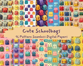 Cute Schoolbags Pattern Seamless Digital Papers - printable scrapbook paper instant download, commercial use, 300dpi