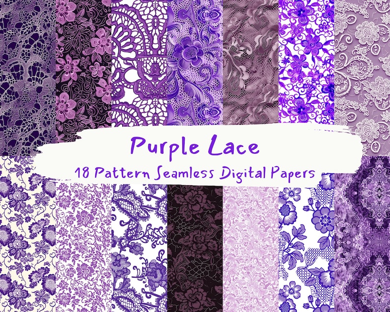 Purple Lace Pattern Seamless Digital Papers - Printable Scrapbook Paper ...