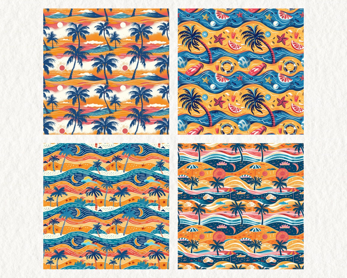 Beach Summer Pattern Seamless Digital Papers - Printable Scrapbook ...