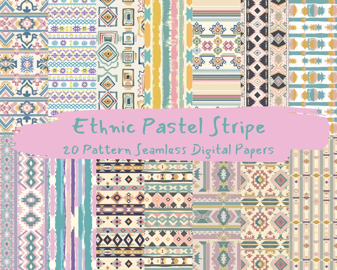 Ethnic Pastel Stripe Pattern Seamless Digital Papers - Printable ...