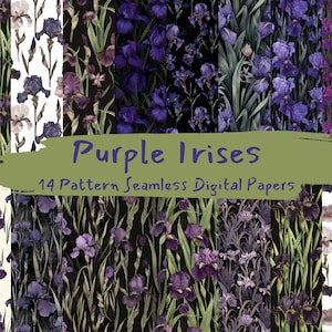 Papeles digitales sin costuras con estampado de lirios morados: papel para álbum de recortes imprimible con patrones de mosaicos, descarga instantánea para uso comercial, 300 ppp
