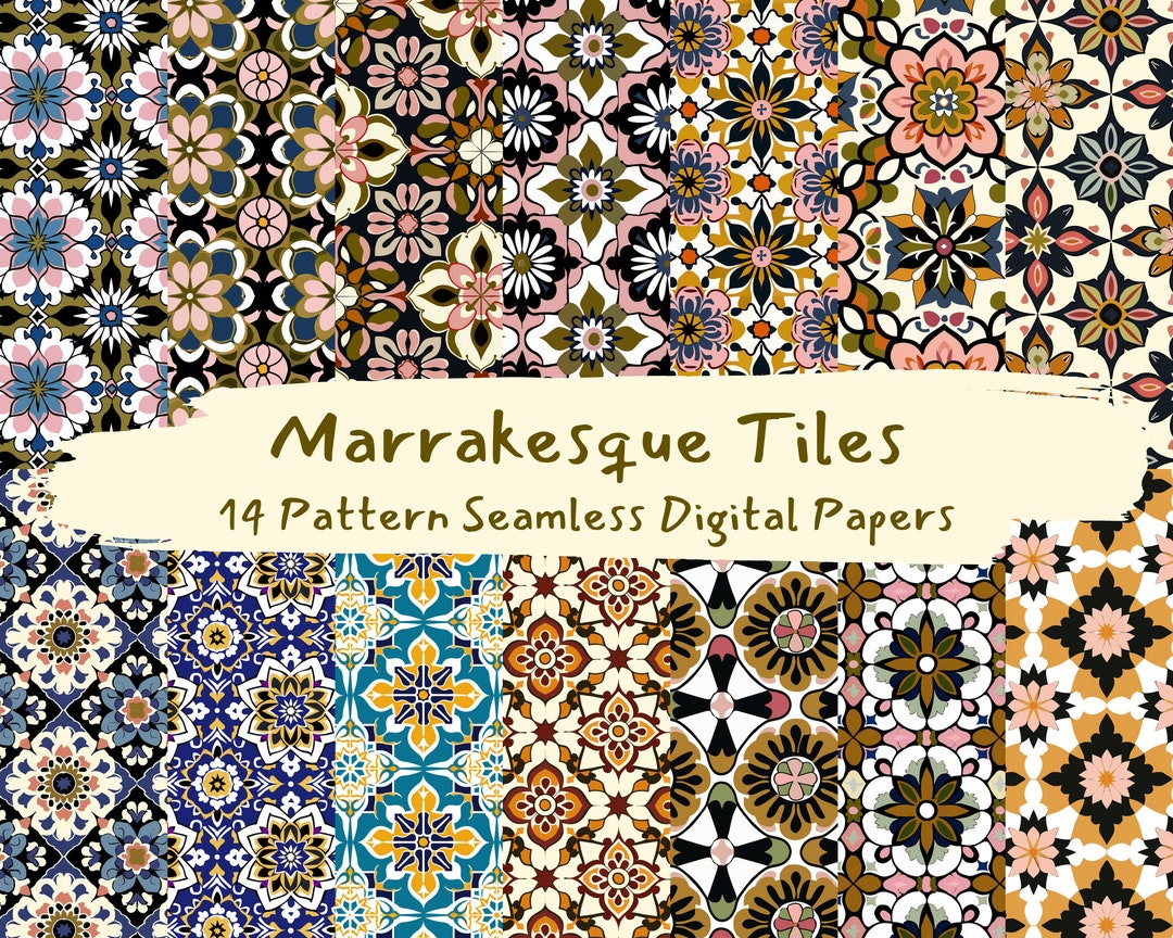 Marrakesque Tiles Pattern Seamless Digital Papers - Printable Scrapbook ...