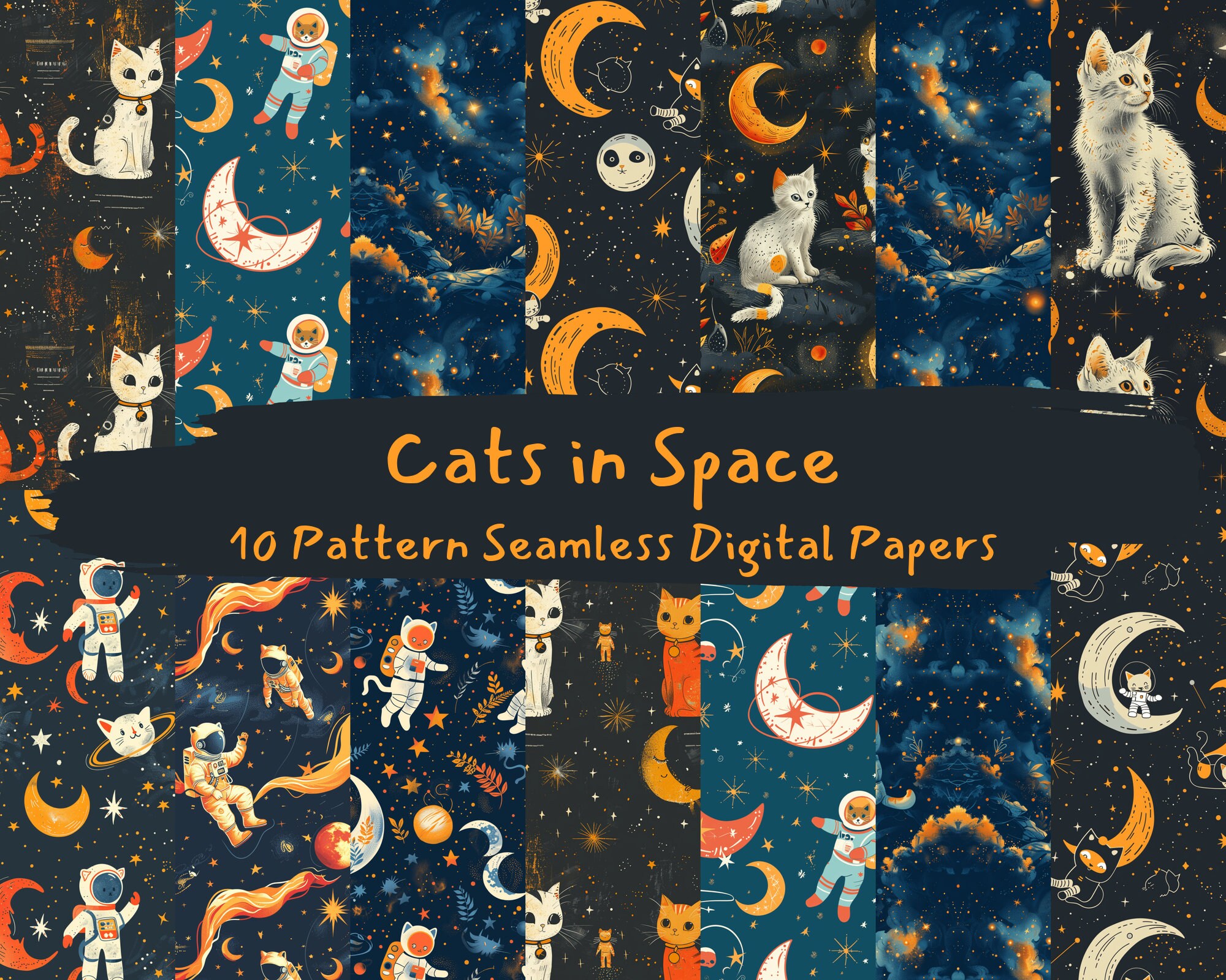 Cats in Space Pattern Seamless Digital Papers - Etsy