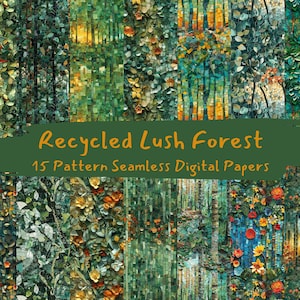 Documenti digitali senza giunte riciclati con motivo foresta lussureggiante - download immediato di carta scrapbook stampabile, uso commerciale, 300dpi
