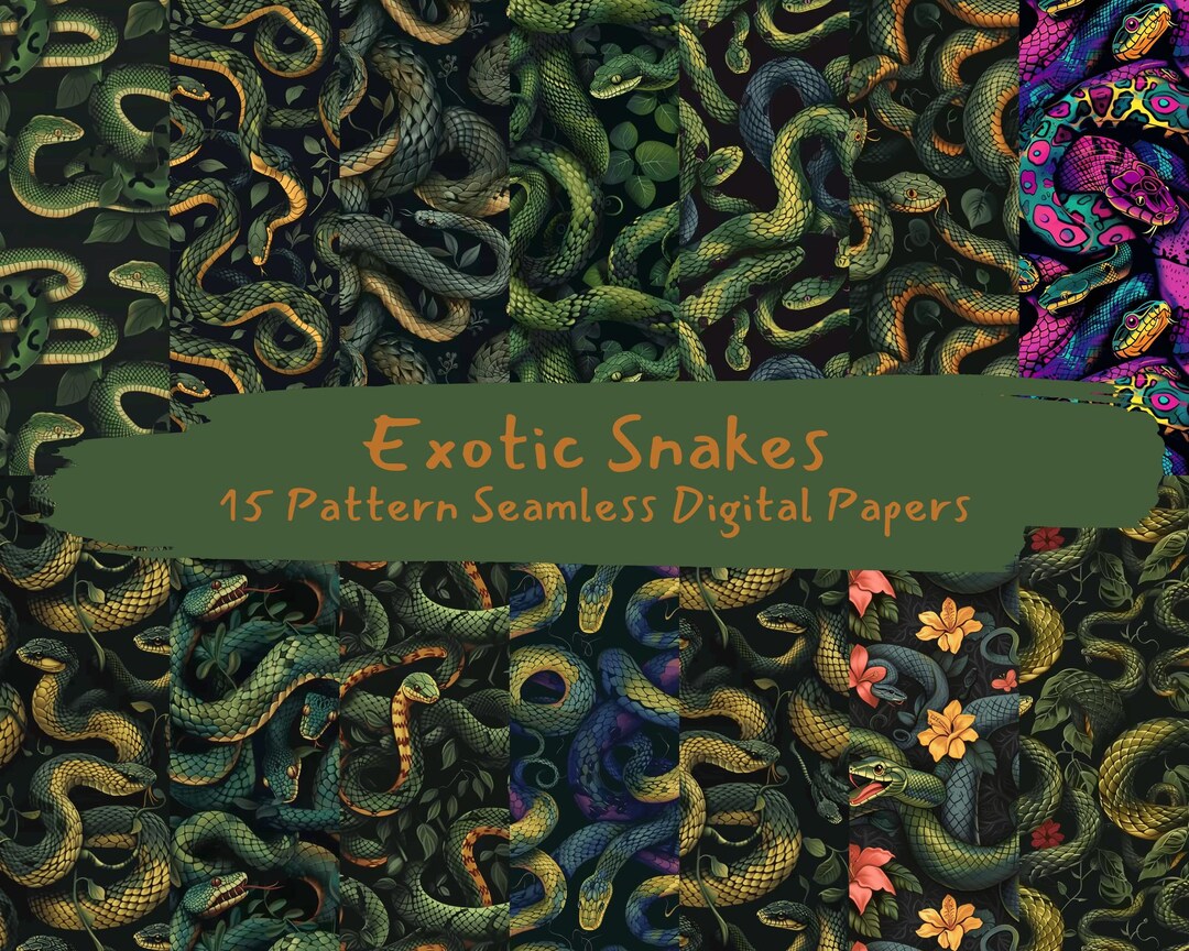 Exotic Snakes Pattern Seamless Digital Papers - Printable Scrapbook ...