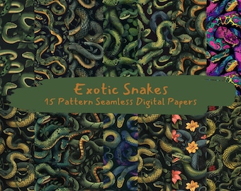 Padrão de cobras exóticas sem costura papéis digitais - papel de scrapbook para impressão png download instantâneo uso comercial 300dpi