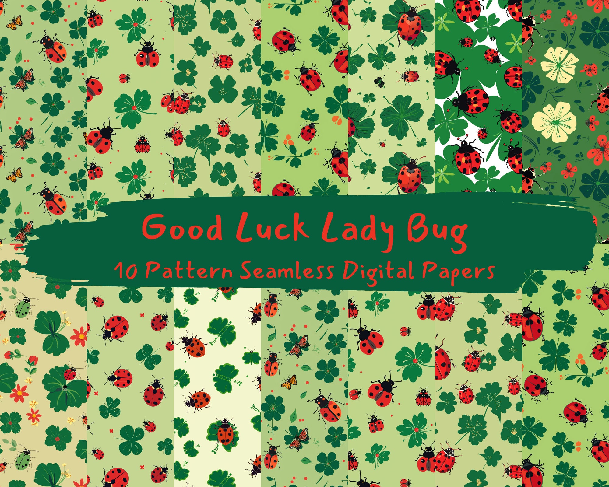 Good Luck Bug Good Luck Lady Bug Pattern Seamless Digital Papers - Printable ...