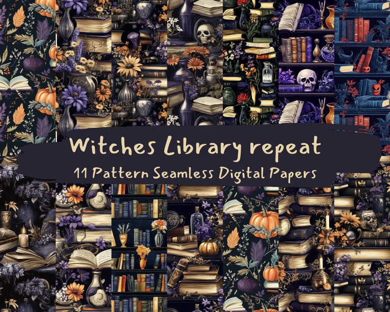 Witches Library Repeat Pattern Seamless Digital Papers - Printable ...