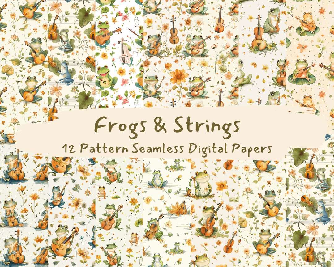 Frogs & Strings Pattern Seamless Digital Papers - Printable Scrapbook ...