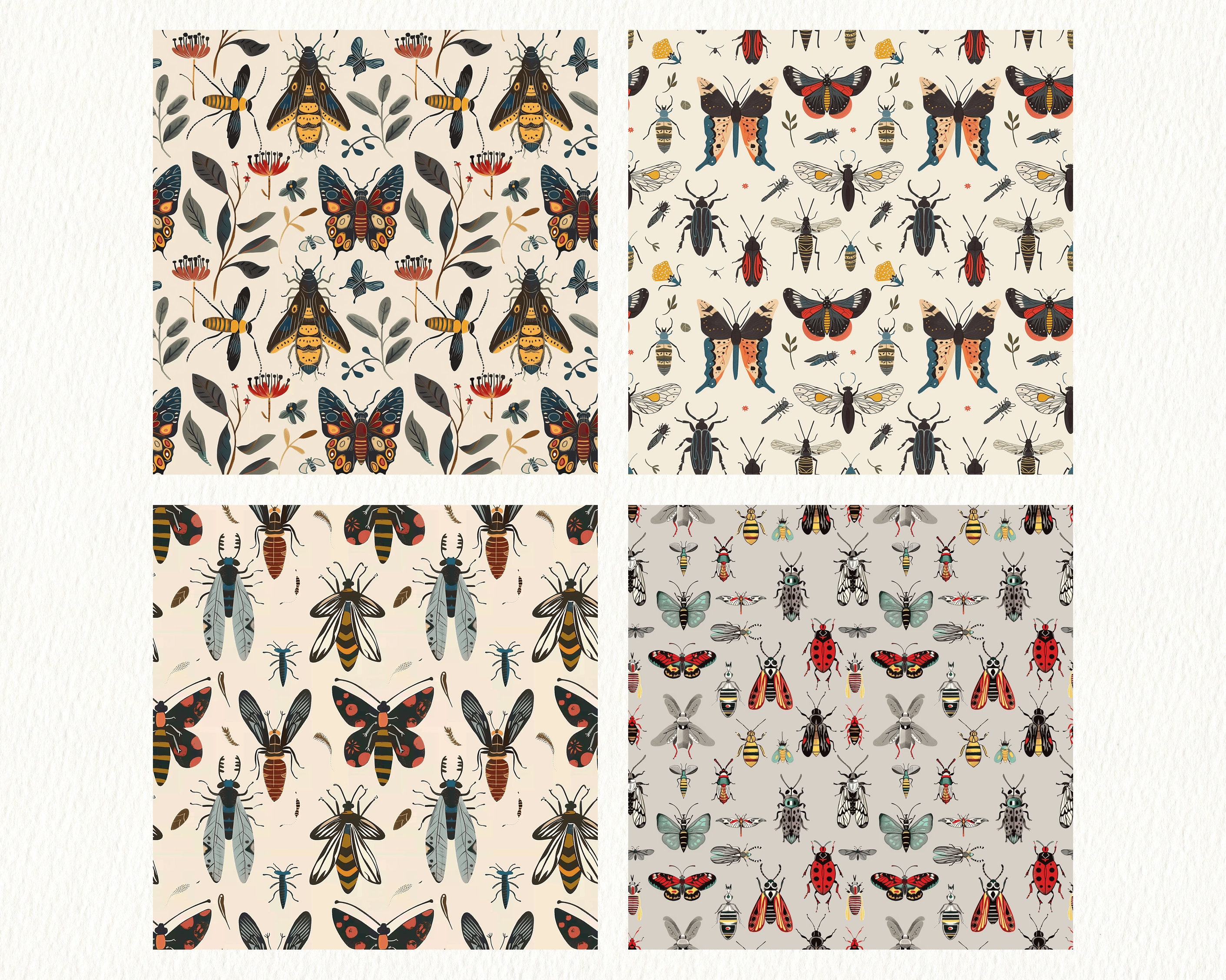 Folk Insects Pattern Seamless Digital Papers - Printable Scrapbook ...