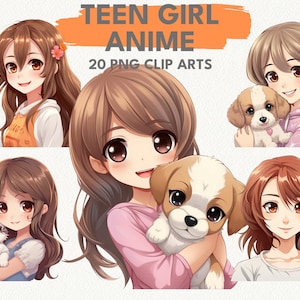 Teen Girl Anime digital printable clipart bundle in PNG format transparent background instant download for commercial use