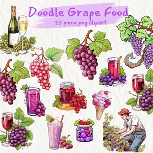 Doodle Grape Food, digital clip art graphics in PNG format transparent instant download for commercial use, Wine, Color Pencil