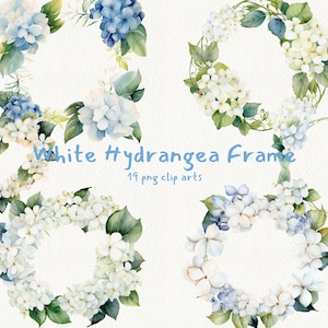 White Hydrangea Frame, digital printable clip art graphics in PNG format transparent instant download for commercial use