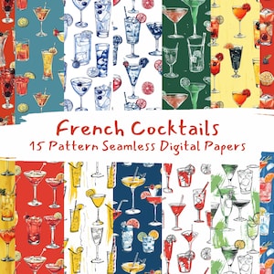 French Cocktails Pattern Seamless Digital Papers - printable scrapbook paper instant download, commercial use, 300dpi