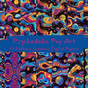 Psychedelic Pop Art Pattern Seamless Digital Papers - printable scrapbook paper png instant download commercial use 300dpi