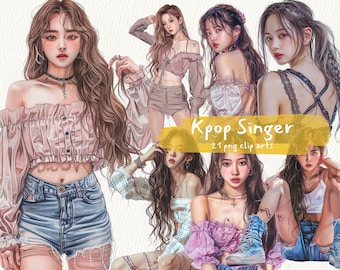 Kpop Singer digital printable clipart bundle in PNG format transparent background instant download for commercial use