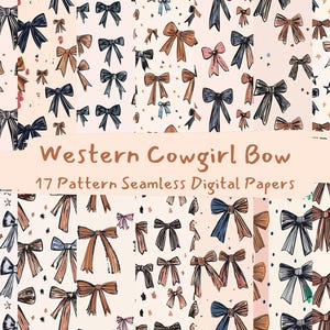Western Cowgirl Bow Pattern Seamless Digital Papers - printable scrapbook paper png instant download commercial use 300dpi