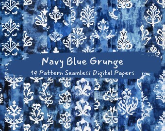 Navy Blue Grunge Pattern Seamless Digital Papers - printable scrapbook paper png instant download commercial use 300dpi