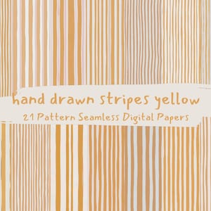 Listras desenhadas à mão, padrão amarelo, papéis digitais sem costura - papel para scrapbook para impressão png download instantâneo uso comercial 300dpi