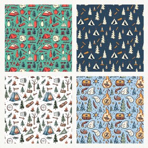 Camping Outdoor Pattern Seamless Digital Papers - printable scrapbook paper png instant download commercial use 300dpi image 3