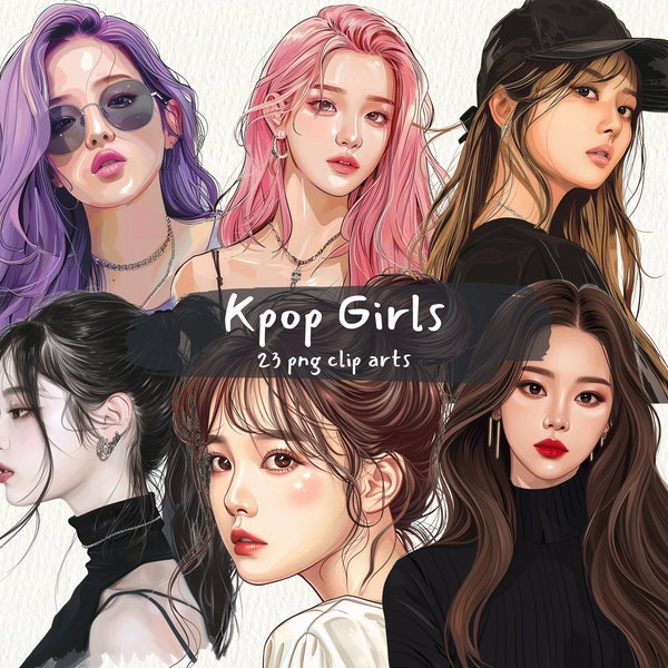 Kpop Girls digital printable clipart bundle in PNG format transparent background instant download for commercial use