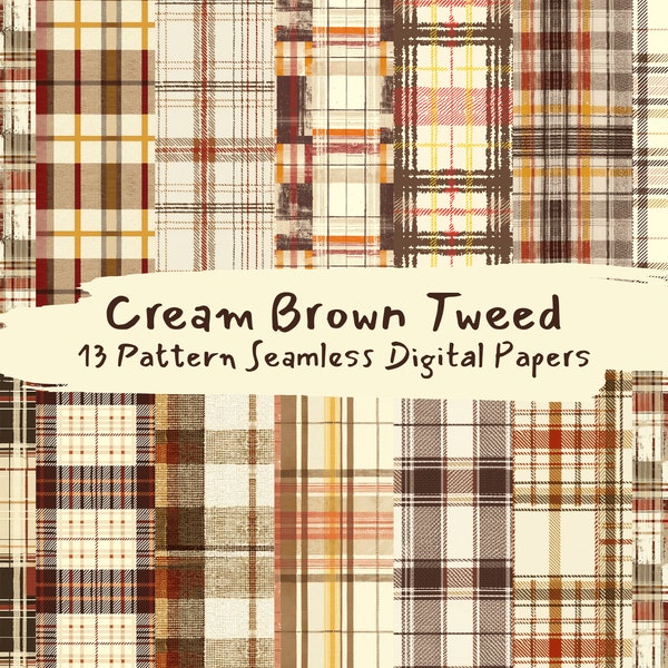 Cream Brown Tweed Pattern Seamless Digital Papers - printable scrapbook paper instant download for commercial use, 300dpi