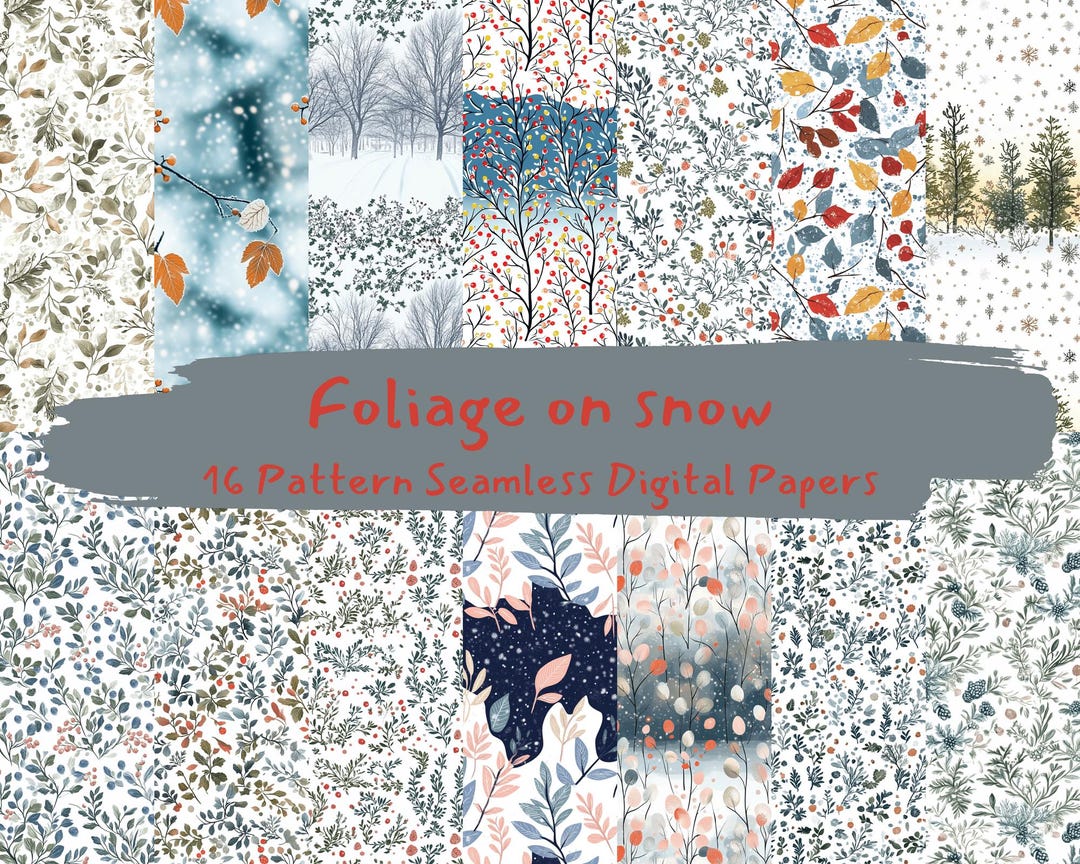Snowy Pattern Paper Foliage on Snow Pattern Seamless Digital Papers - Printable Scrapbook ...