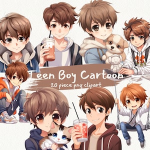 Teen Boy Cartoon digital clipart bundle in PNG format transparent background instant download for commercial use