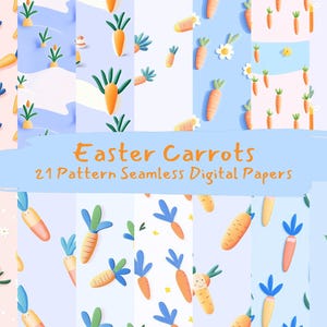 Papiers numériques sans couture avec motif carottes de Pâques - imprimable scrapbooking papier png téléchargement immédiat usage commercial 300dpi