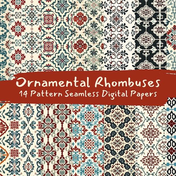 Ornamental Rhombuses Pattern Seamless Digital Papers - printable scrapbook paper instant download, commercial use, 300dpi