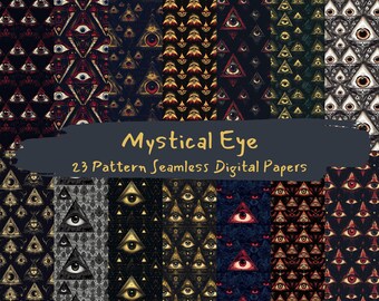Mystical Eye Pattern Seamless Digital Papers - printable scrapbook paper png instant download commercial use 300dpi