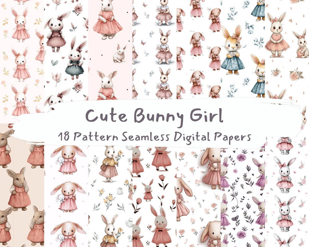 Cute Bunny Girl Pattern Seamless Digital Papers - Printable Scrapbook ...