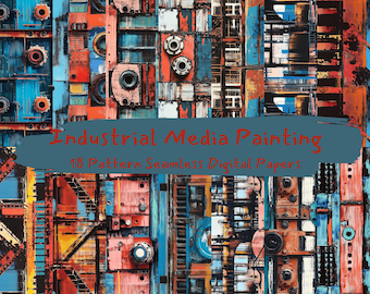 Industrial Media Painting Pattern Seamless Digital Papers - printable scrapbook paper png instant download commercial use 300dpi