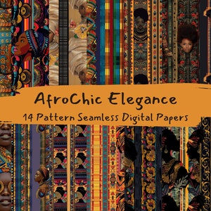 AfroChic Elegance Pattern Seamless Digital Papers - printable scrapbook paper instant download, commercial use, 300dpi