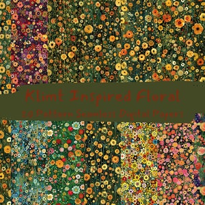 Klimt Inspired Floral Pattern Seamless Digital Papers - printable scrapbook paper png instant download commercial use 300dpi