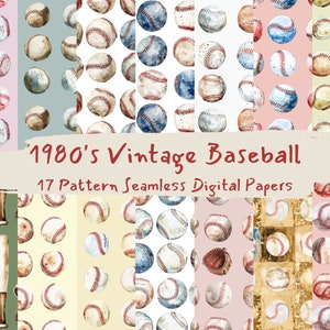 1980's Vintage Baseball Pattern Seamless Digital Papers - printable scrapbook paper instant download, commercial use, 300dpi
