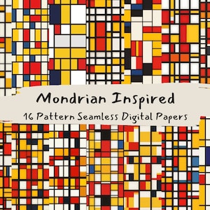 Mondrian Inspired Pattern Seamless Digital Papers - printable scrapbook paper png instant download commercial use 300dpi