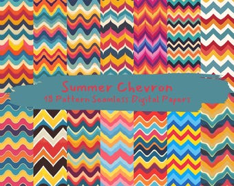 Summer Chevron Pattern Seamless Digital Papers - printable scrapbook paper png instant download commercial use 300dpi