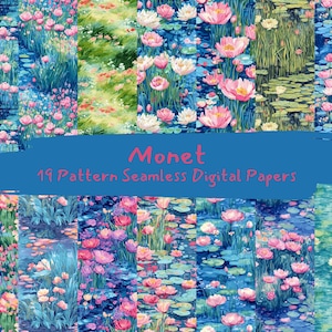 Monet Pattern Seamless Digital Papers - printable scrapbook paper png instant download commercial use 300dpi