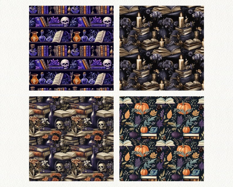 Witches Library Repeat Pattern Seamless Digital Papers - Printable ...