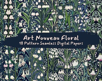 Art Nouveau Floral Pattern Seamless Digital Papers - printable scrapbook paper png instant download commercial use 300dpi