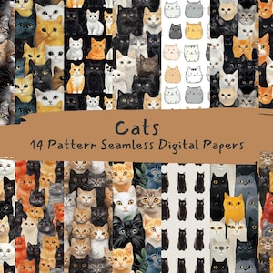 Cats Pattern Seamless Digital Papers - printable scrapbook paper png instant download commercial use 300dpi
