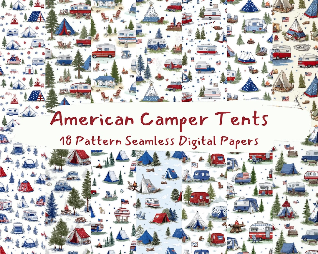 Printable Camper Pattern American Camper Tents Pattern Seamless Digital Papers - Printable ...