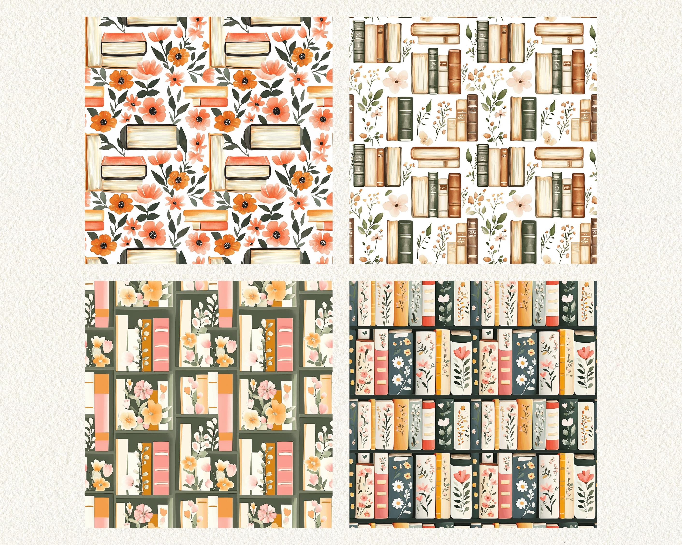 Cottagecore Books Pattern Seamless Digital Papers - Printable Scrapbook ...